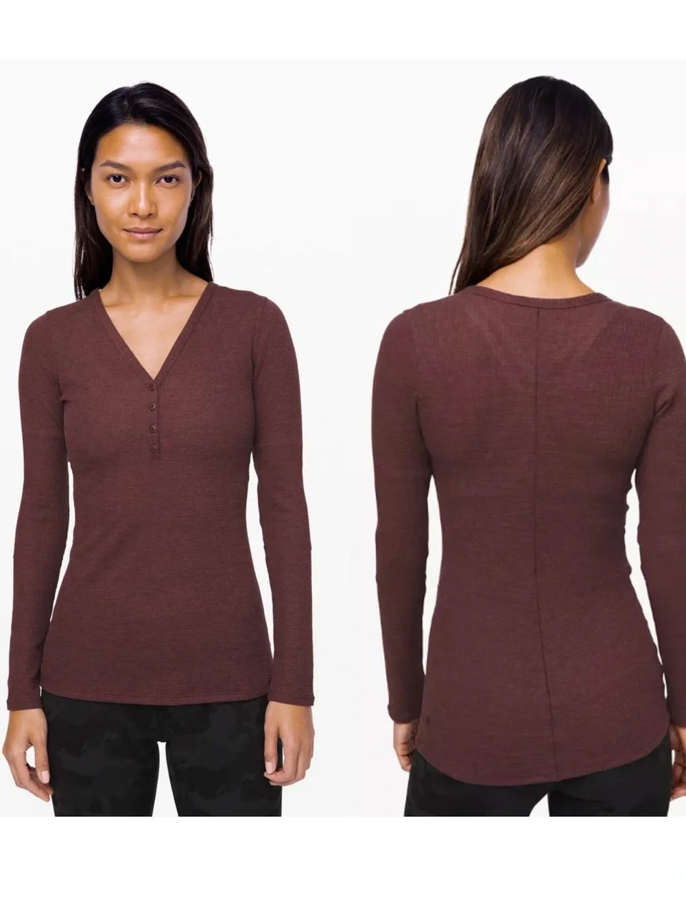 Lululemon Women’s Close Call Henley Long Sleeve Heathered Artic Plum